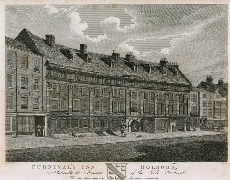 Furnival&39;s Inn, Holborn, Londres, antigamente a mansão do Lords Furnival de Robert Blemell Schnebbelie