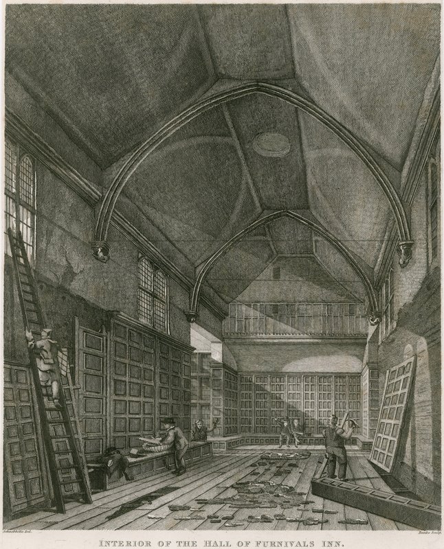 Interior, de, a, corredor, de, Furnival&39;s, hospedaria, Holborn, londres de Robert Blemell Schnebbelie