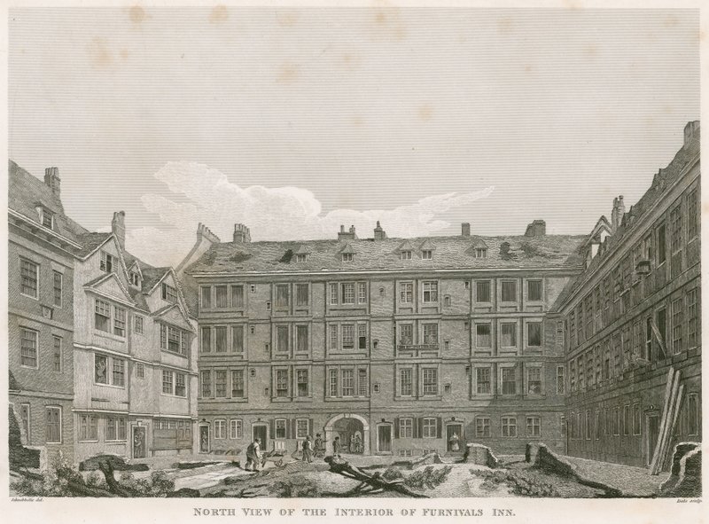 Vista norte, de, a, interior, de, Furnival&39;s, hospedaria, Holborn, londres de Robert Blemell Schnebbelie