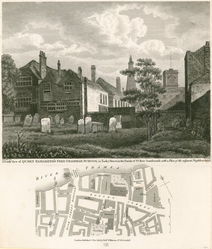 Escola de gramática gratuita da Rainha Elizabeth em Tooley Street, St Olave, Southwark, Londres de Robert Blemell Schnebbelie
