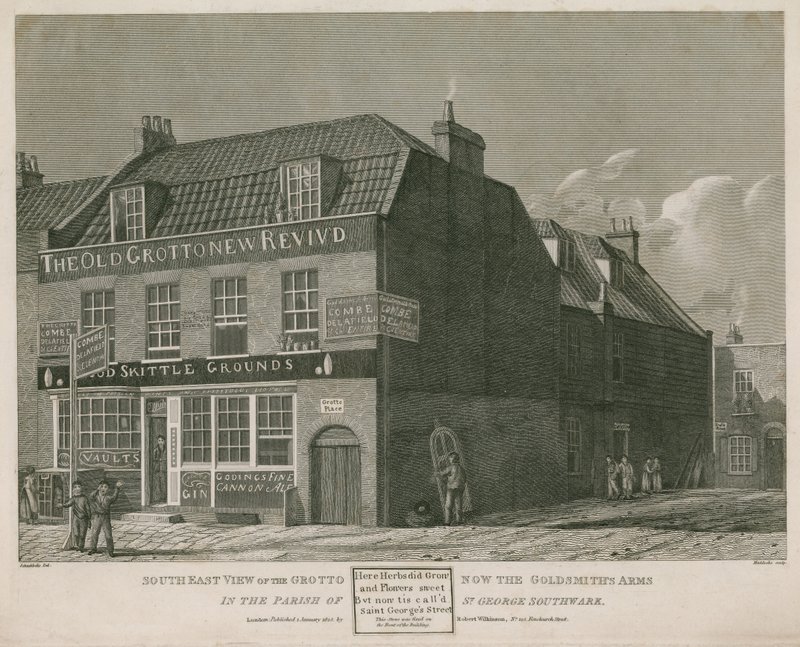 Vista sudeste da Gruta, agora do Goldsmith&39;s Arms, na paróquia de St. George, Southwark de Robert Blemell Schnebbelie