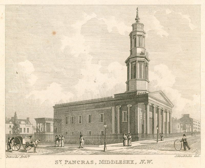 Igreja de St Pancras, Londres, Middlesex; vista noroeste de Robert Blemell Schnebbelie