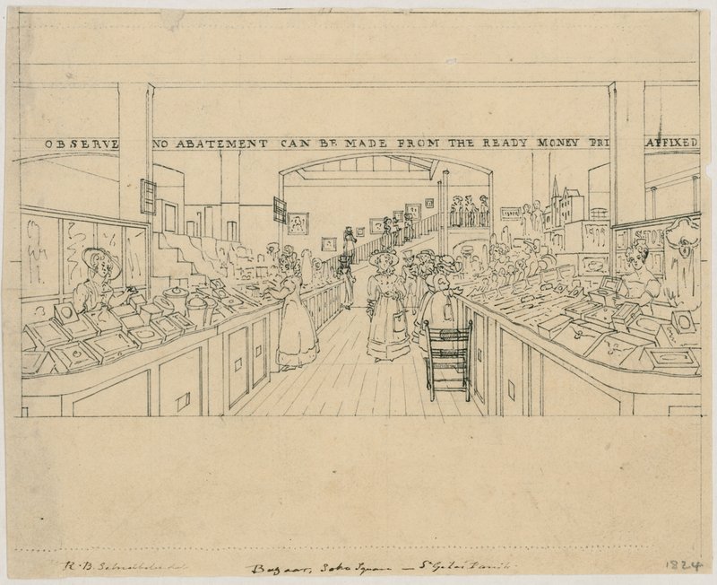Bazar de Trotter, Soho Square (tinta no papel) de Robert Blemell Schnebbelie