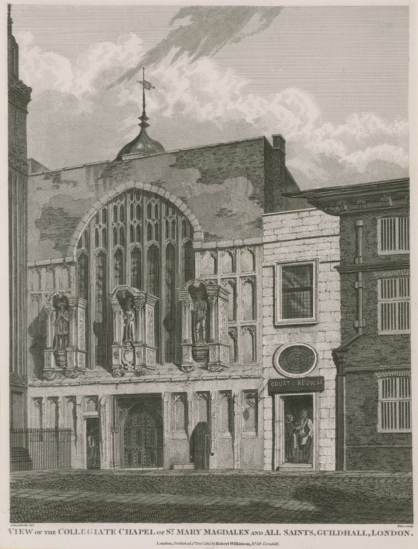 Vista, de, a, colegial, capela, de, st. Mary magdalen, e, tudo, são, Guildhall, londres de Robert Blemell Schnebbelie