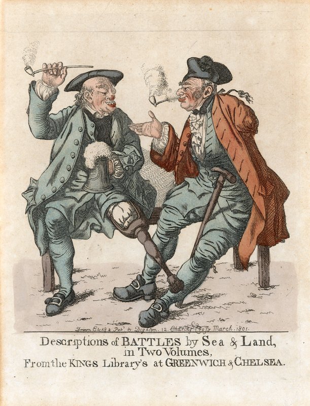 Propaganda para Descrições de Batalhas por Mar e Pista em Dois Volumes, da Biblioteca dos Reis em Greenwich e Chelsea de Robert Dighton