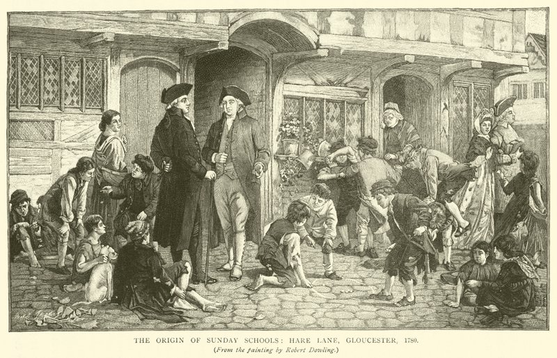 A origem das escolas dominicais, Hare Lane, Gloucester, 1780 de Robert Dowling