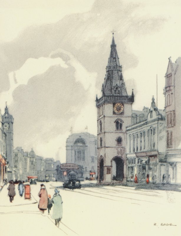 Glasgow: The Tolbooth and the Tron Steeple (litografia a cores) de Robert Eadie