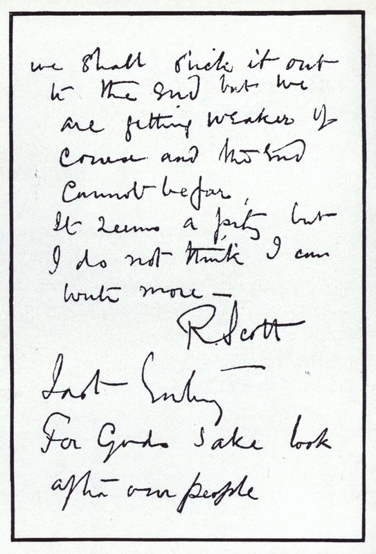 Última página do diário do explorador polar Robert Falcon Scott, líder da malfadada expedição britânica ao Pólo Sul, 29 de Março de 1912 (litho) de Robert Falcon Scott