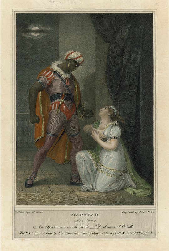 Ilustração para Shakespeares Othello, Acto 4 Cena 2 (gravura a cores) de Robert Kerr (after) Porter