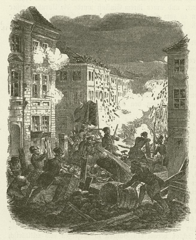 Lutando em uma barricada do lado de fora da Prefeitura de Kolln, em Berlim, na noite de 18 a 19 de março de 1848 de Robert Kretschmer