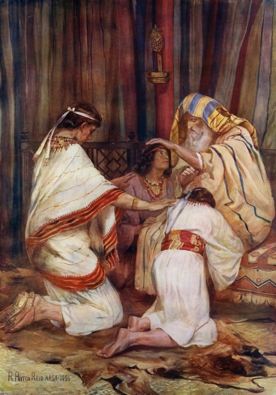 Jacob abençoa os seus netos (cor litho) de Robert Payton Reid
