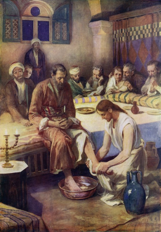 Jesus Lavando os Pés dos Discípulos (cor litho) de Robert Payton Reid