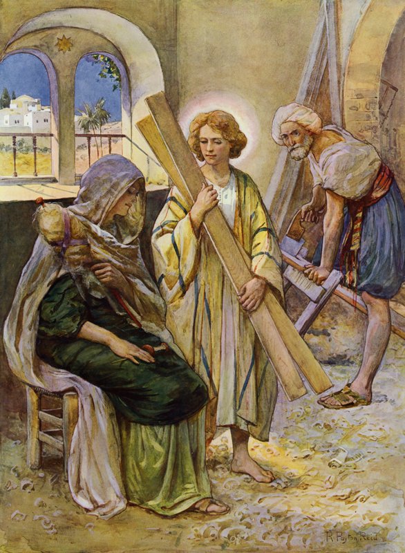 O Menino Jesus na Loja do Carpinteiro (cor litho) de Robert Payton Reid
