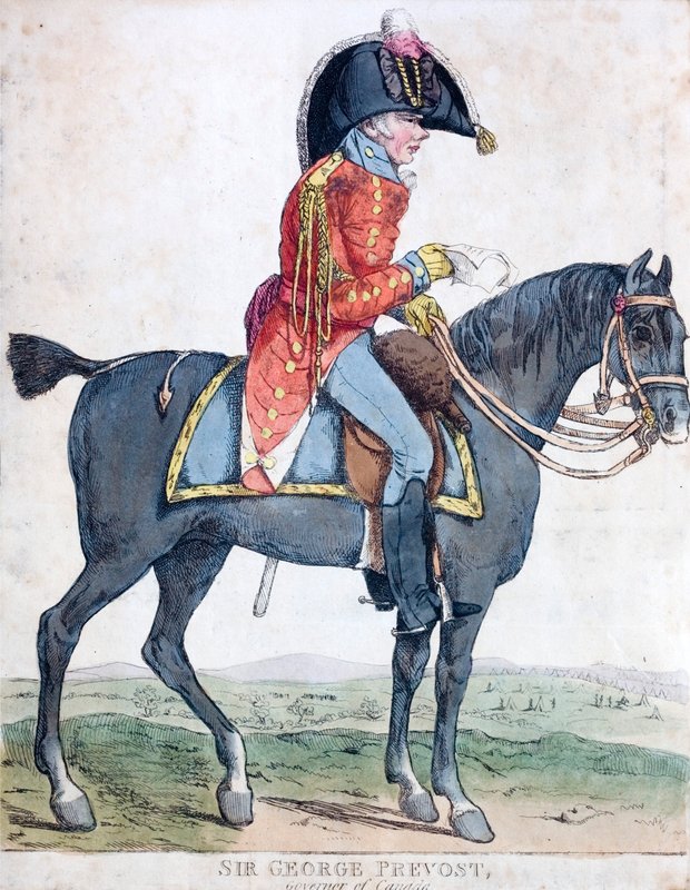 Sir George Prevost, soldado britânico e administrador colonial, Governador Geral do Canadá (gravura colorida) de Robert the younger Dighton