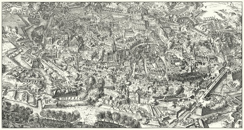 A batalha do exército de alívio para livrar a cidade sitiada de Viena do exército otomano, 1683 de Romeyn de Hooghe