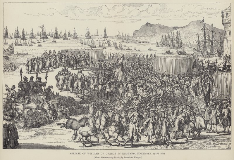 Chegada de Guilherme de Orange na Inglaterra, Novembro de 1688 (litho) de Romeyn de (after) Hooghe