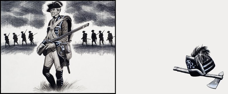 Soldado britânico na altura da Guerra Revolucionária Americana (guache sobre papel) de Ron Embleton