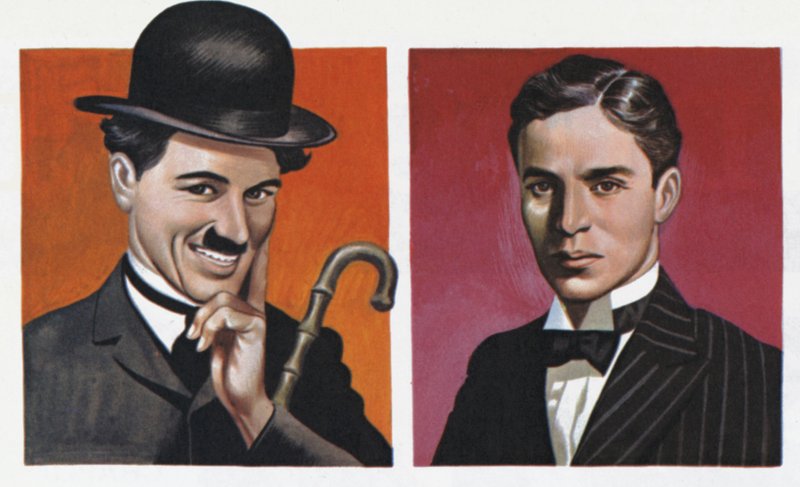 Charlie Chaplin, de fato e como era na realidade (litografia a cores) de Ron Embleton