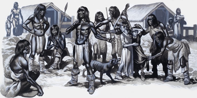 Índios com duas crianças brancas de Ron Embleton