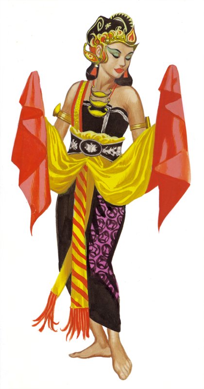 Mata Hari a dançar (guache sobre papel) de Ron Embleton