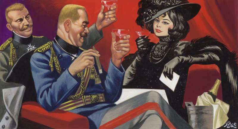 Mata Hari com um amigo do Alto Comando Alemão (guache sobre papel) de Ron Embleton