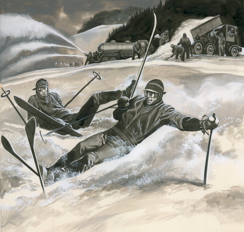 Esquiadores e máquinas de neve de Ron Embleton