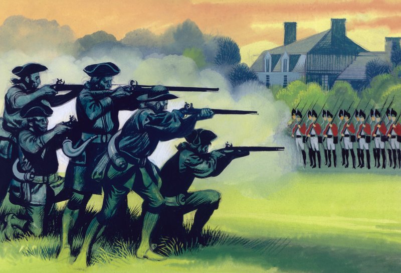 A Batalha de Lexington (guache sobre papel) de Ron Embleton