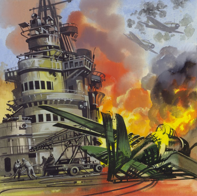 A Batalha de Midway (guache sobre papel) de Ron Embleton
