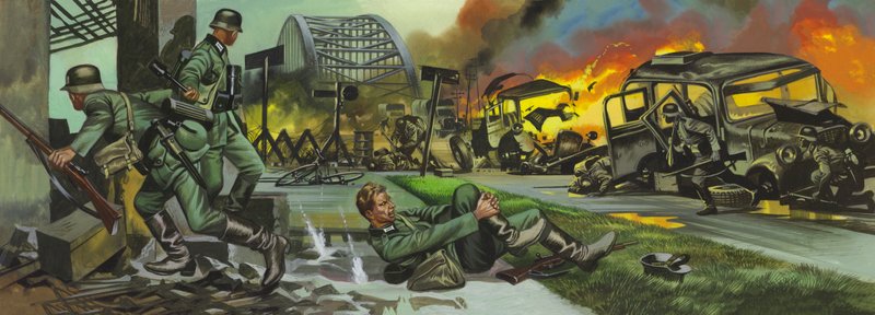 A Batalha de Arnhem (guache sobre papel) de Ron Embleton