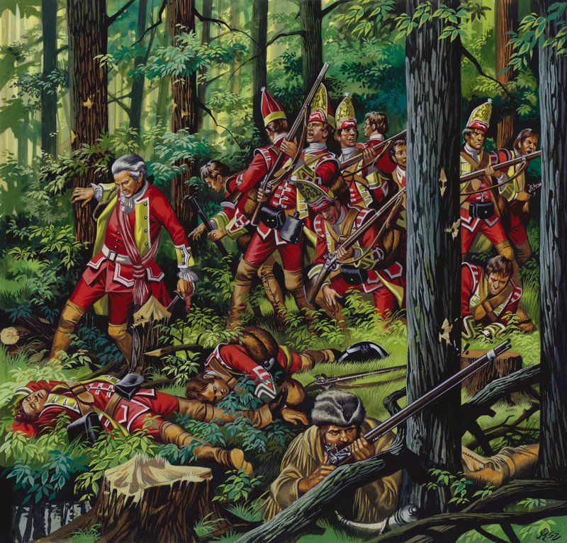 O Massacre de Braddock (guache sobre papel) de Ron Embleton