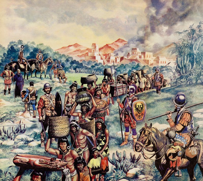 A conquista espanhola do México (litografia a cores) de Ron Embleton