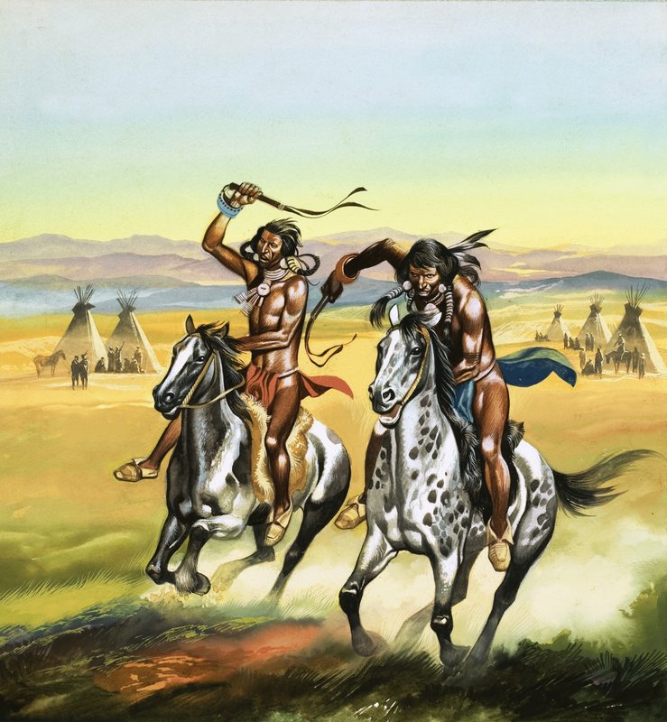 Índios não identificados a chicotearem os seus cavalos de Ron Embleton