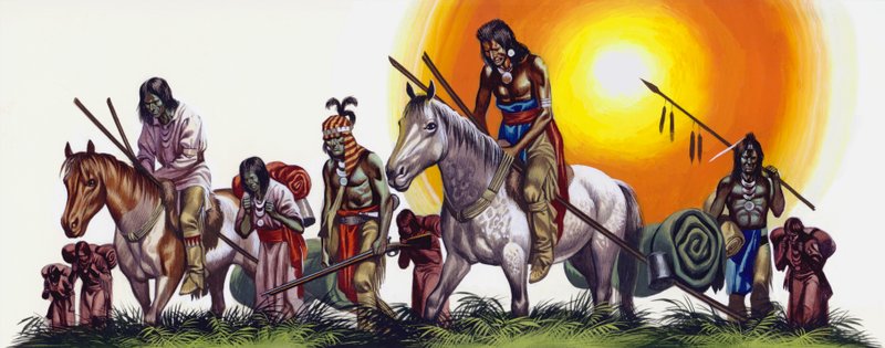 Índios nativos americanos vencidos (guache sobre papel) de Ron Embleton