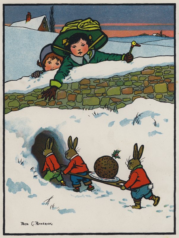Jantar de Natal dos Coelhinhos (cor litho) de Rosa Clementina Petherick