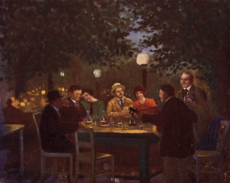 Uma festa "Heurigen" (cor litho) de Rudolf Klingsbogl