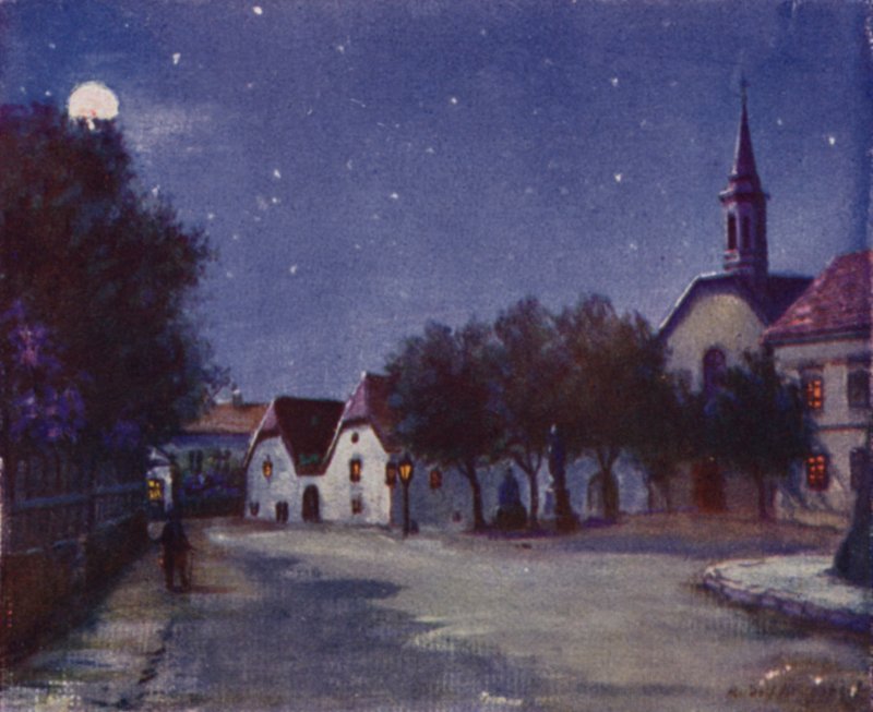A antiga Pfarrplatz em Heiligenstadt (lito a cores) de Rudolf Klingsbogl