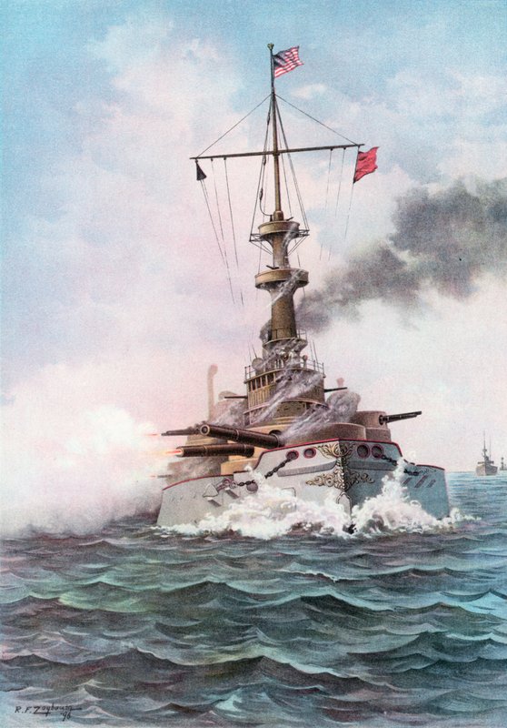 Os Estados Unidos Battle-Ship Indiana na prática de alvo de Rufus Fairchild Zogbaum