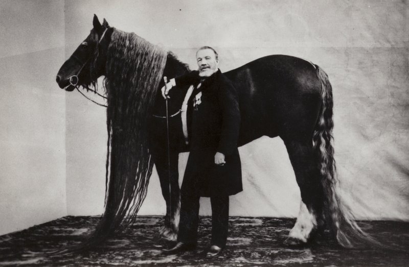 O artista de circo russo Akim Nikitin com um cavalo de Russian Photographer