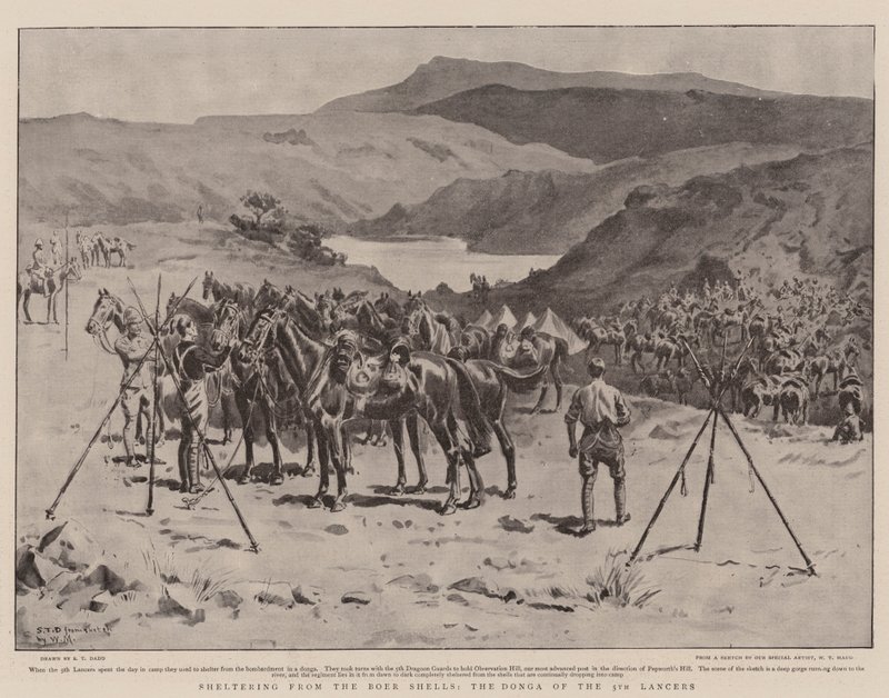 Abrigando-se das Conchas Boer, o Donga dos 5 Lancers de S.T. Dadd