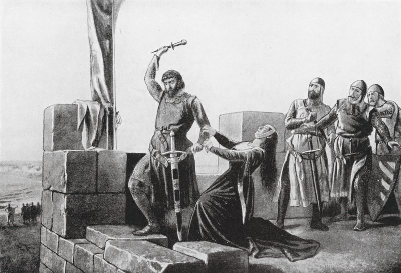Alonso de Guzman atira o seu punhal a Don Juan (litografia) de Salvador (after) Martinez Cubells