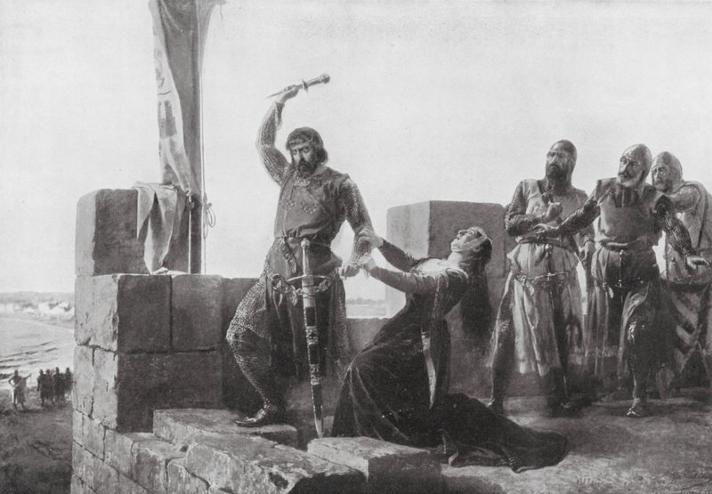 Alonso de Guzman atira o seu punhal a Don Juan (litografia) de Salvador (after) Martinez Cubells