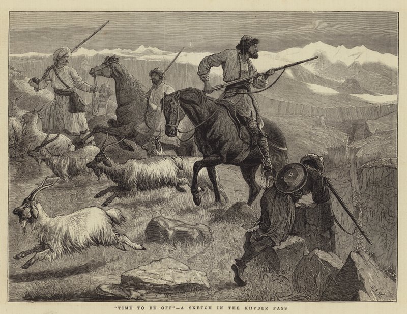 Hora de sair, um Sketch no Khyber Pass de Samuel Edmund Waller