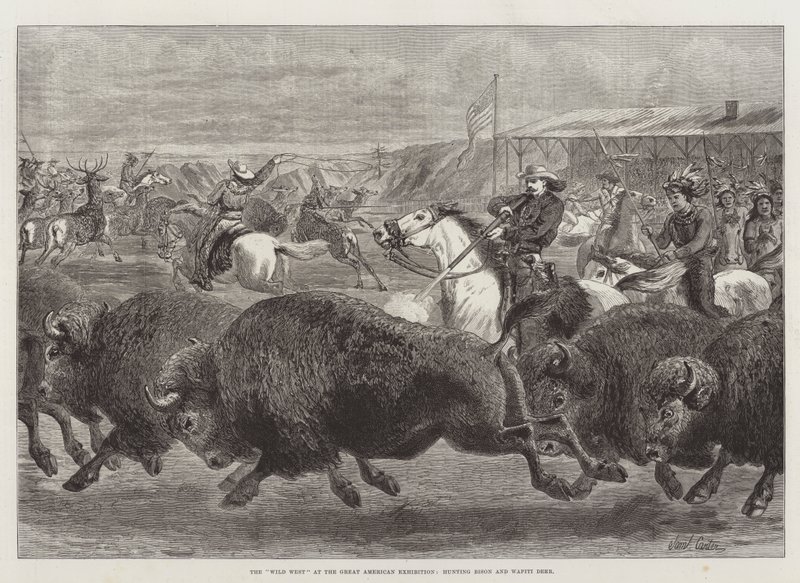 O Velho Oeste na Grande Exposição Americana, caçando cervos Bison e Wapiti de Samuel John Carter