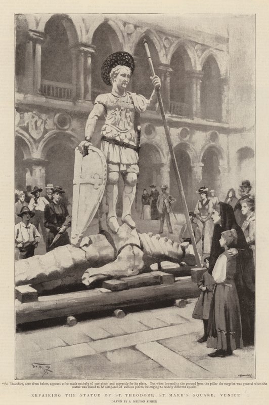 Reparar, a, estátua, de, st theodore, st mark, quadrado, veneza de Samuel Melton Fisher