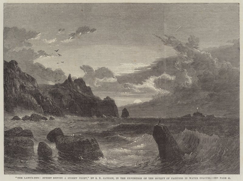 O fim da terra, pôr do sol antes de uma noite tempestuosa de Samuel Phillips Jackson