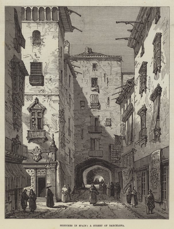 Esboços na Espanha, uma rua de Barcelona de Samuel Read