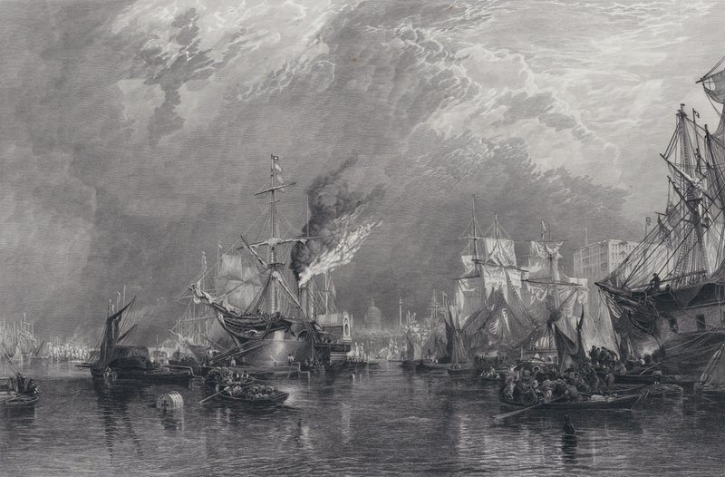 O Porto de Londres (gravura) de Samuel (after) Bough