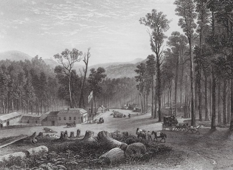 Austrália: Marysville, Vitória (gravura) de Samuel (after) Prout