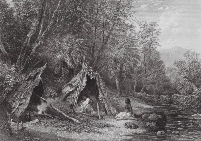 Austrália: Acampamento de Nativos (gravura) de Samuel (after) Prout