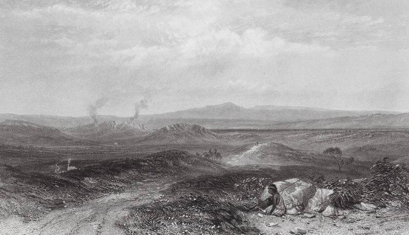 Austrália: Vista perto de Botany Bay (gravura) de Samuel (after) Prout